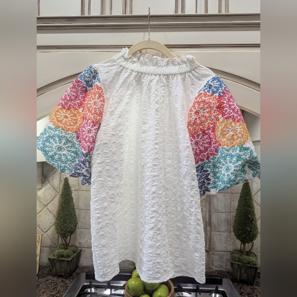 Colorful Patchwork Sleeve Blouse - image 1